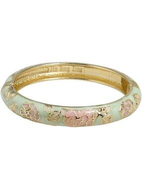 Elegant Vintage Floral Cuff Bangles - Gold Plated Cloisonne Peony Bracelet Gift